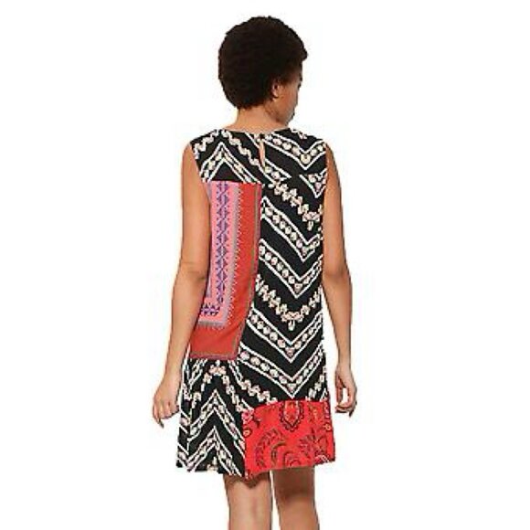 Desigual Creta Dress 38 Boho Embroidered Mixed Print Eclectic Ethnic Patchwork - Picture 3 of 16